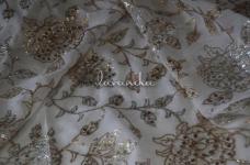 120 Grams Gold Zari and Sequins Floral Embroidery on Dyeable Viscose Georgette Fabric 44inch